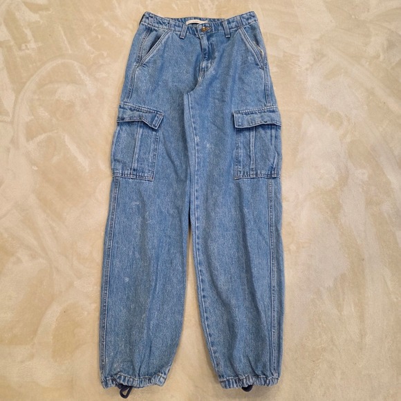 Levi's Denim - Levi's 94 Baggy Cargo Jeans W27 L32 Blue Denim Utility Distressed Adjustable Hem